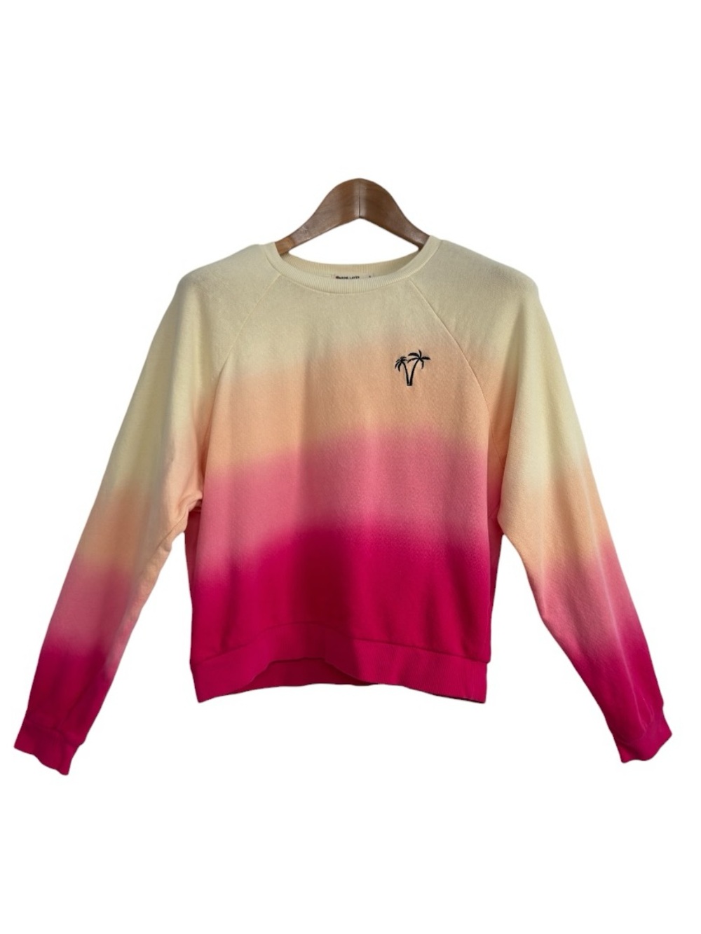 Marine Layer Dip Dye Terry Crew Sweatshirt Pink Ombre Palm Tree Small